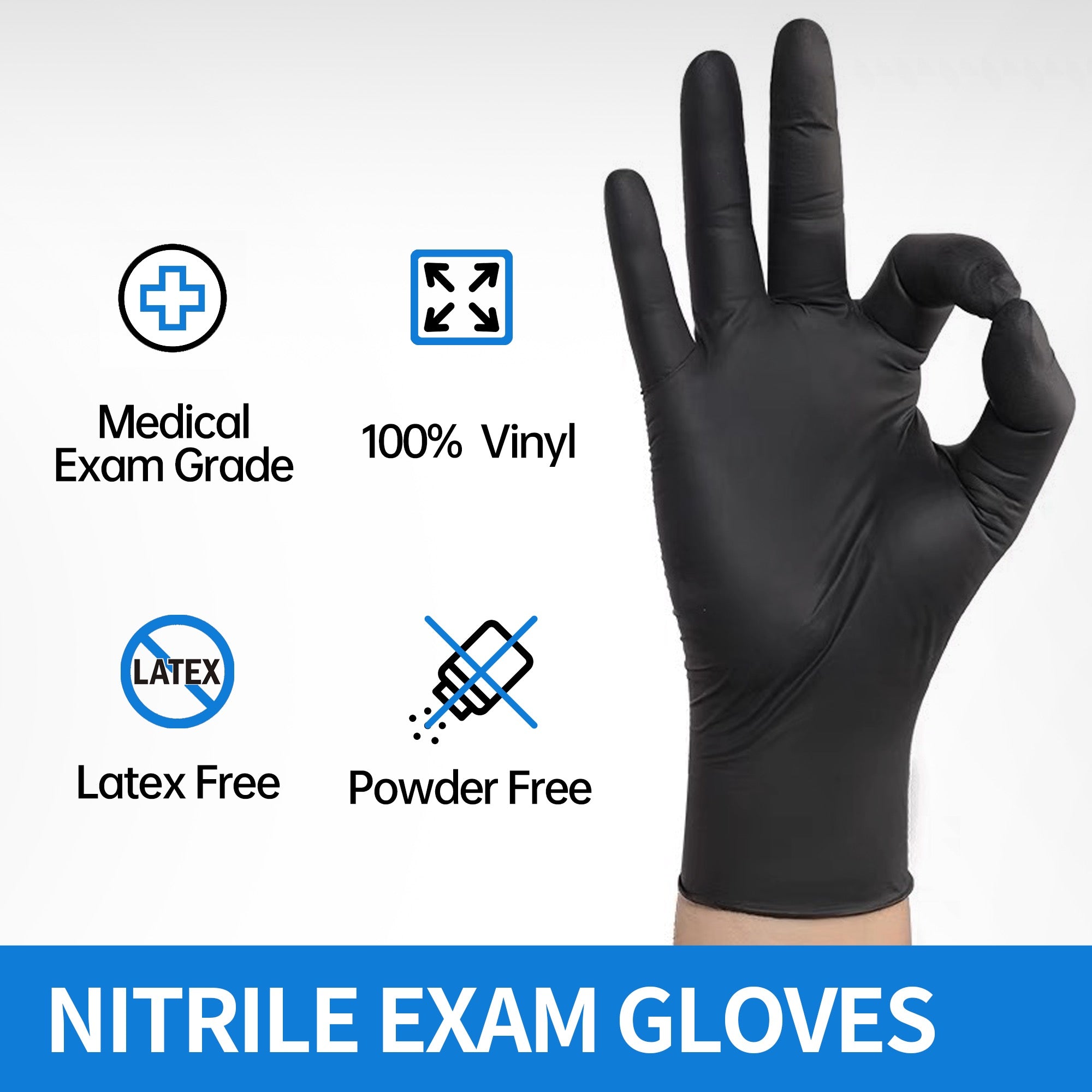 SUP. Black Nitrile Exam Glove, Disposable Medical Gloves, Box of 100 pcs (Small)