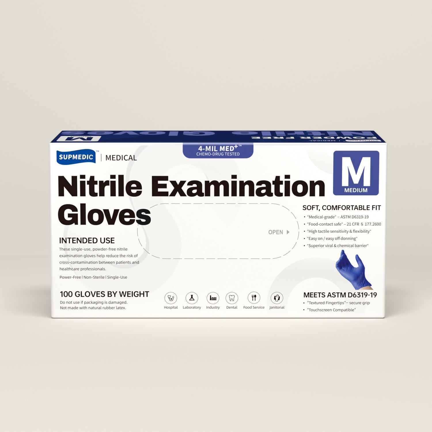 MED+ Nitrile Gloves, 4 Mil Disposable Medical Gloves Blue Violet 100 Pcs