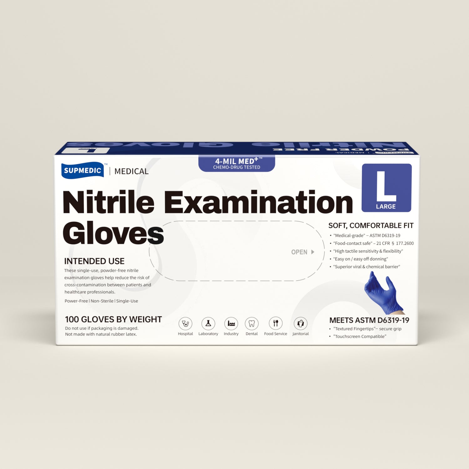 MED+ Nitrile Gloves, 4 Mil Disposable Medical Gloves Blue Violet 100 Pcs