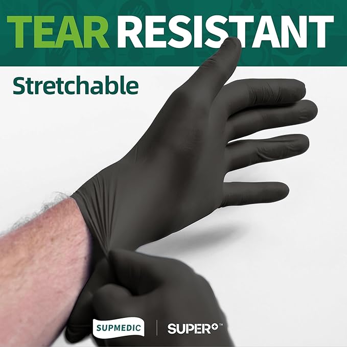 VINYL+ Disposable Gloves, 4 Mil Powder-Free Latex-Free Medical Glove, Black 100 Pcs