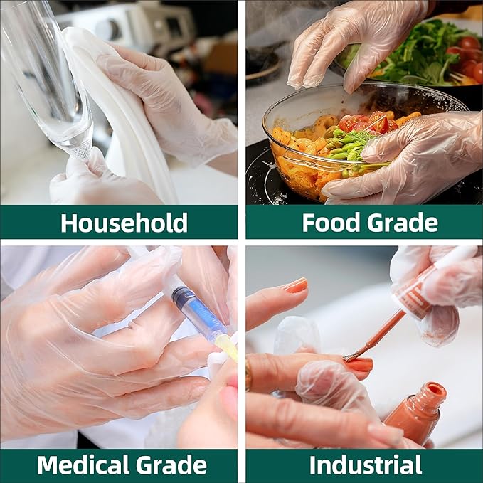 VINYL+ Disposable Gloves, 4 Mil Powder-Free Latex-Free Medical Glove, Clear 100 Pcs