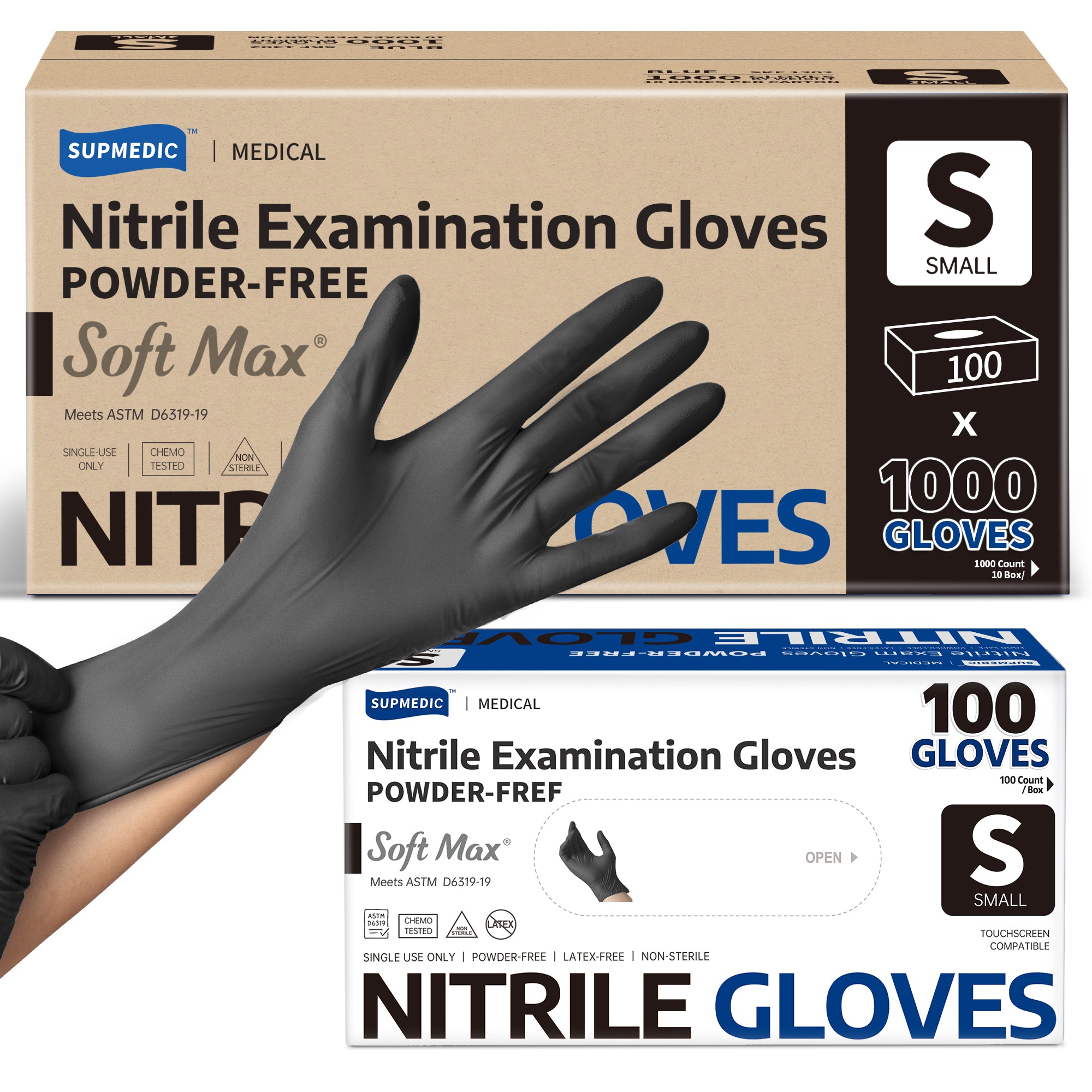 SOFT MAX Nitrile Gloves, 1000 Count Latex-Free Powder-Free Non-Sterile Medical Disposable Glove, Black