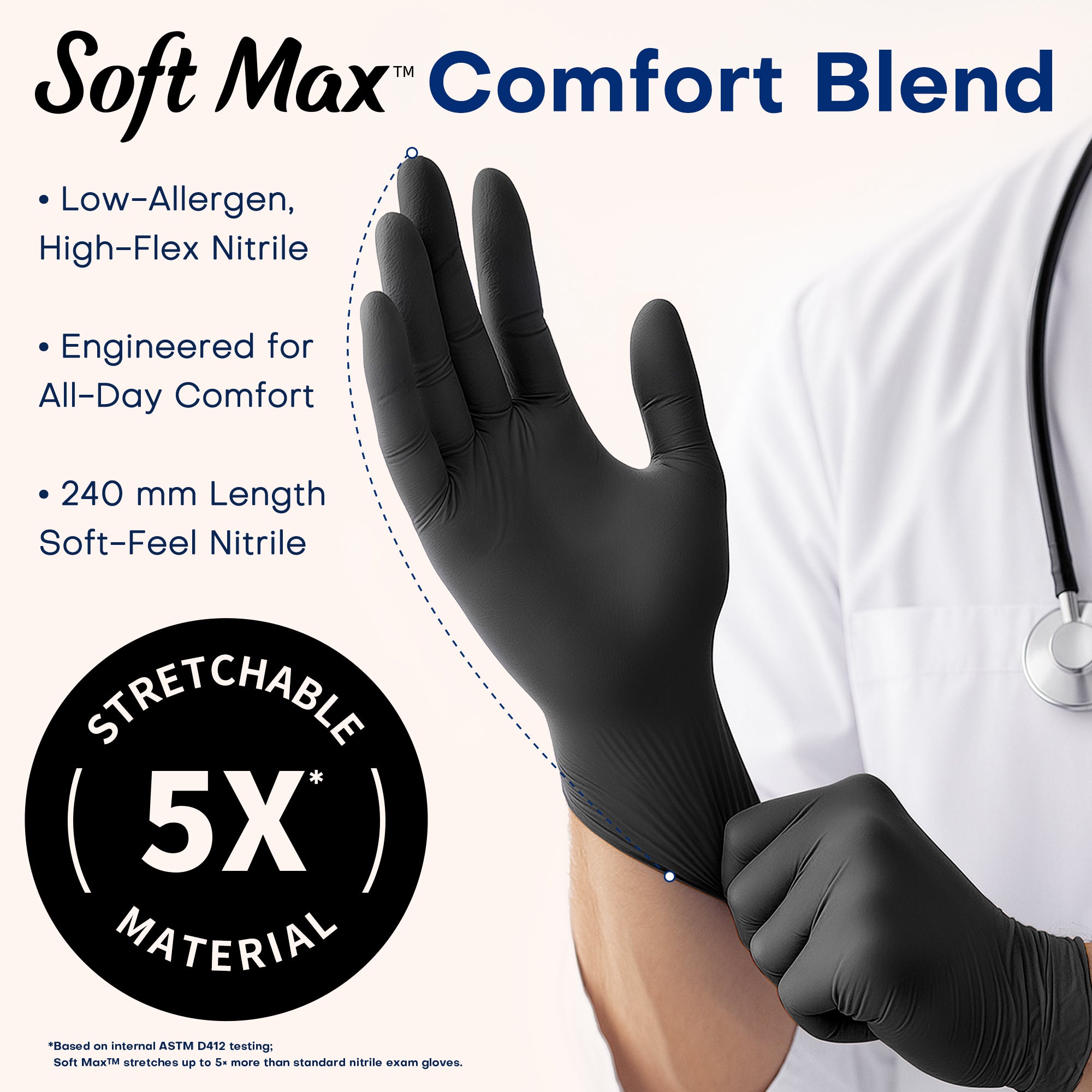 SOFT MAX Nitrile Gloves, 100 Count Latex-Free Powder-Free Non-Sterile Medical Disposable Glove, Black