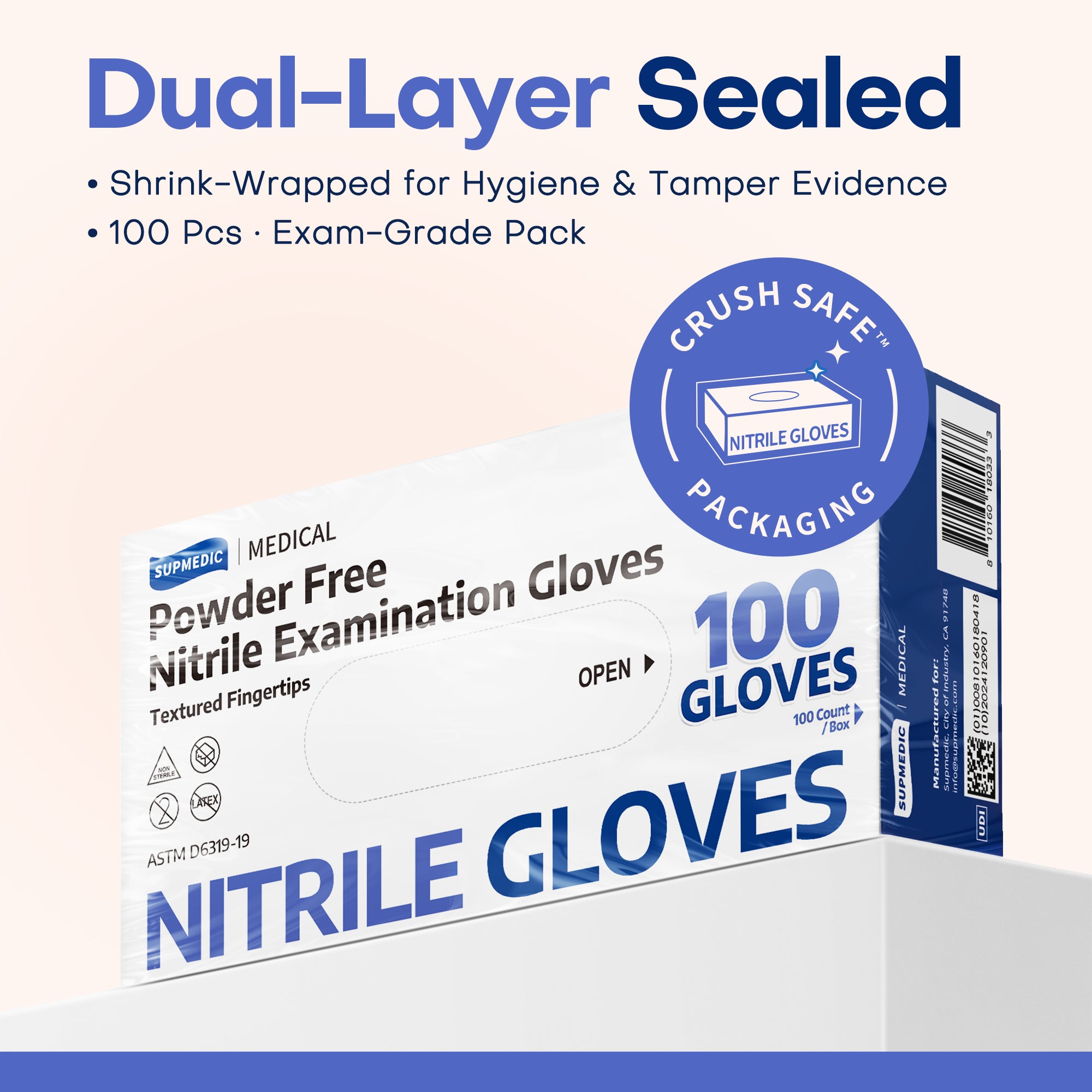 SOFT MAX Nitrile Gloves, 100 Count Latex-Free Powder-Free Non-Sterile Medical Disposable Glove, Blue Iris