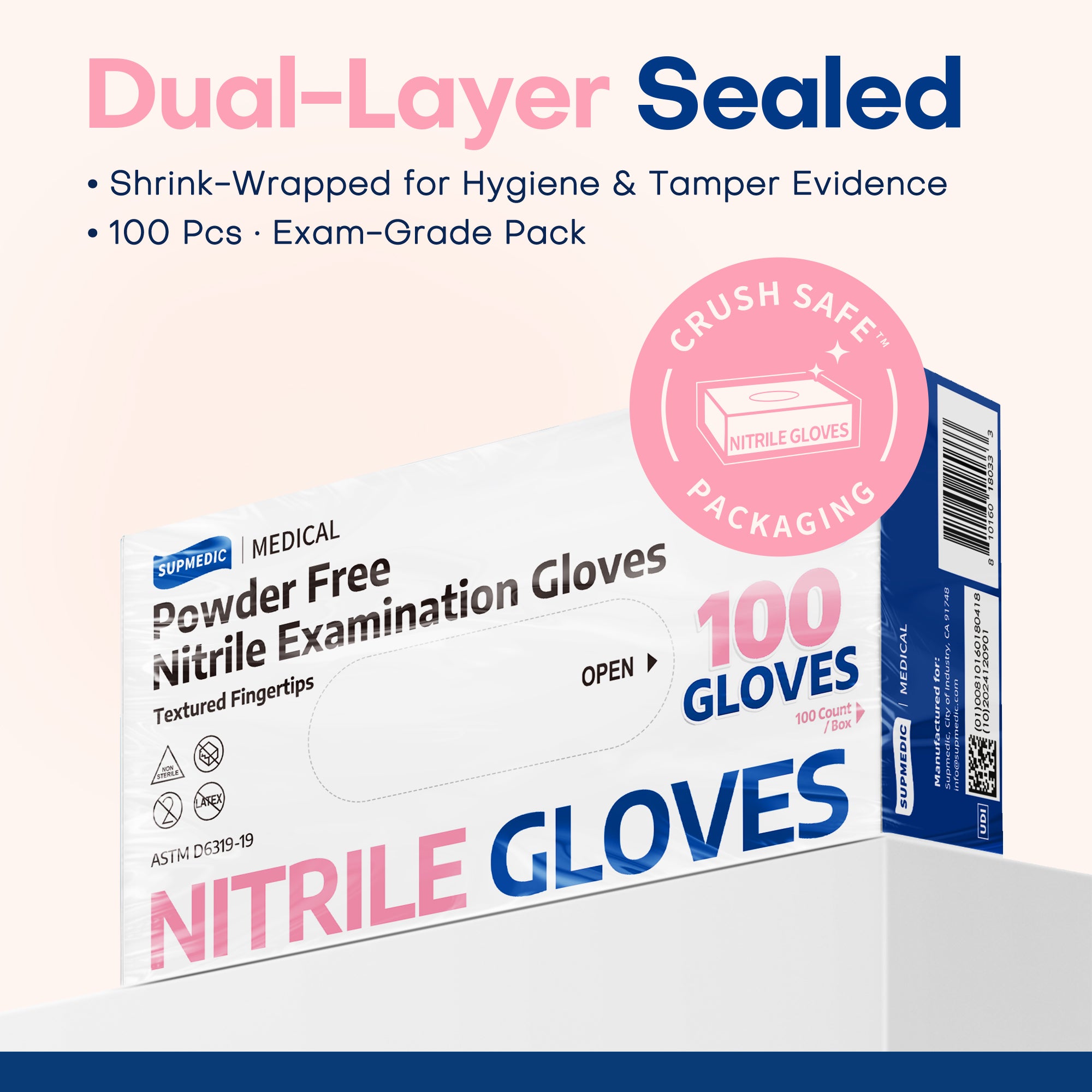 SOFT MAX Nitrile Gloves, 100 Count Latex-Free Powder-Free Non-Sterile Medical Disposable Glove, Rose Quartz