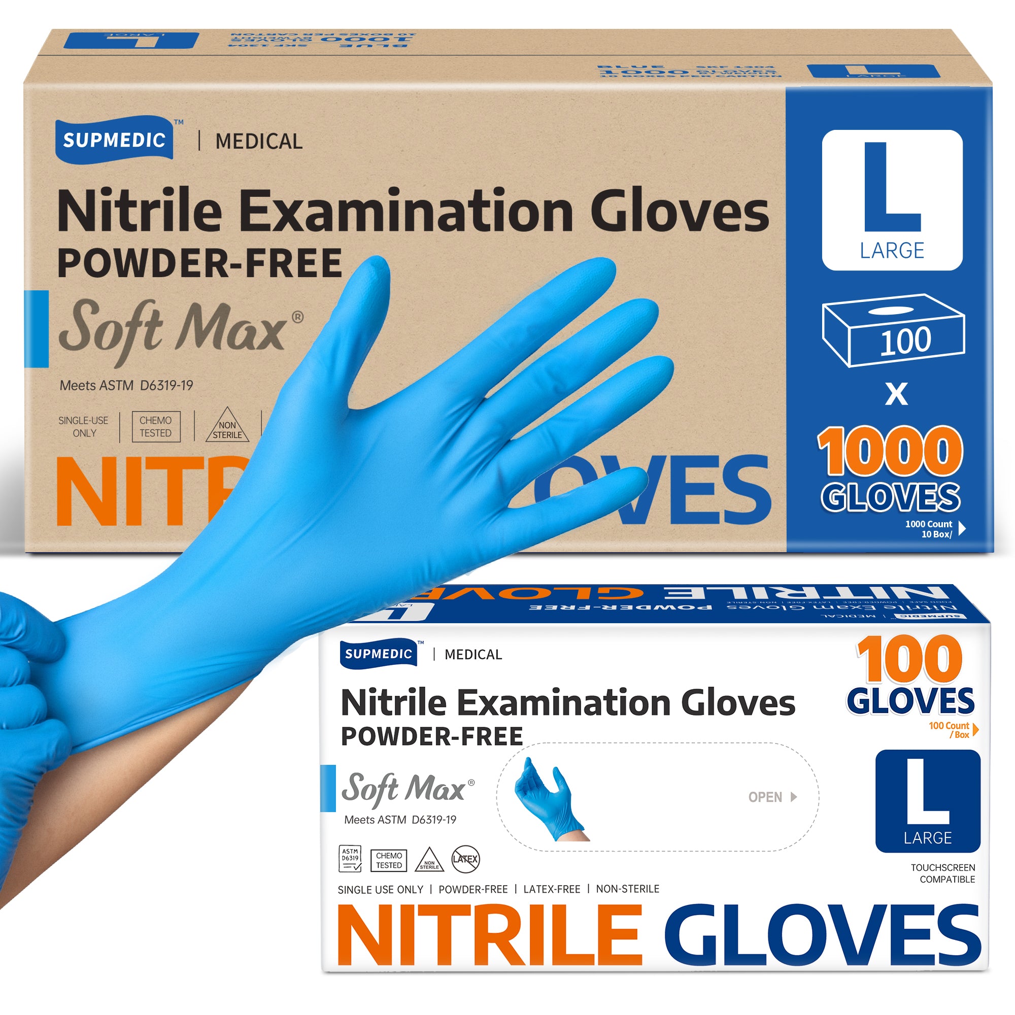 SOFT MAX Nitrile Gloves, 1000 Count Latex-Free Powder-Free Non-Sterile Medical Disposable Glove, Blue