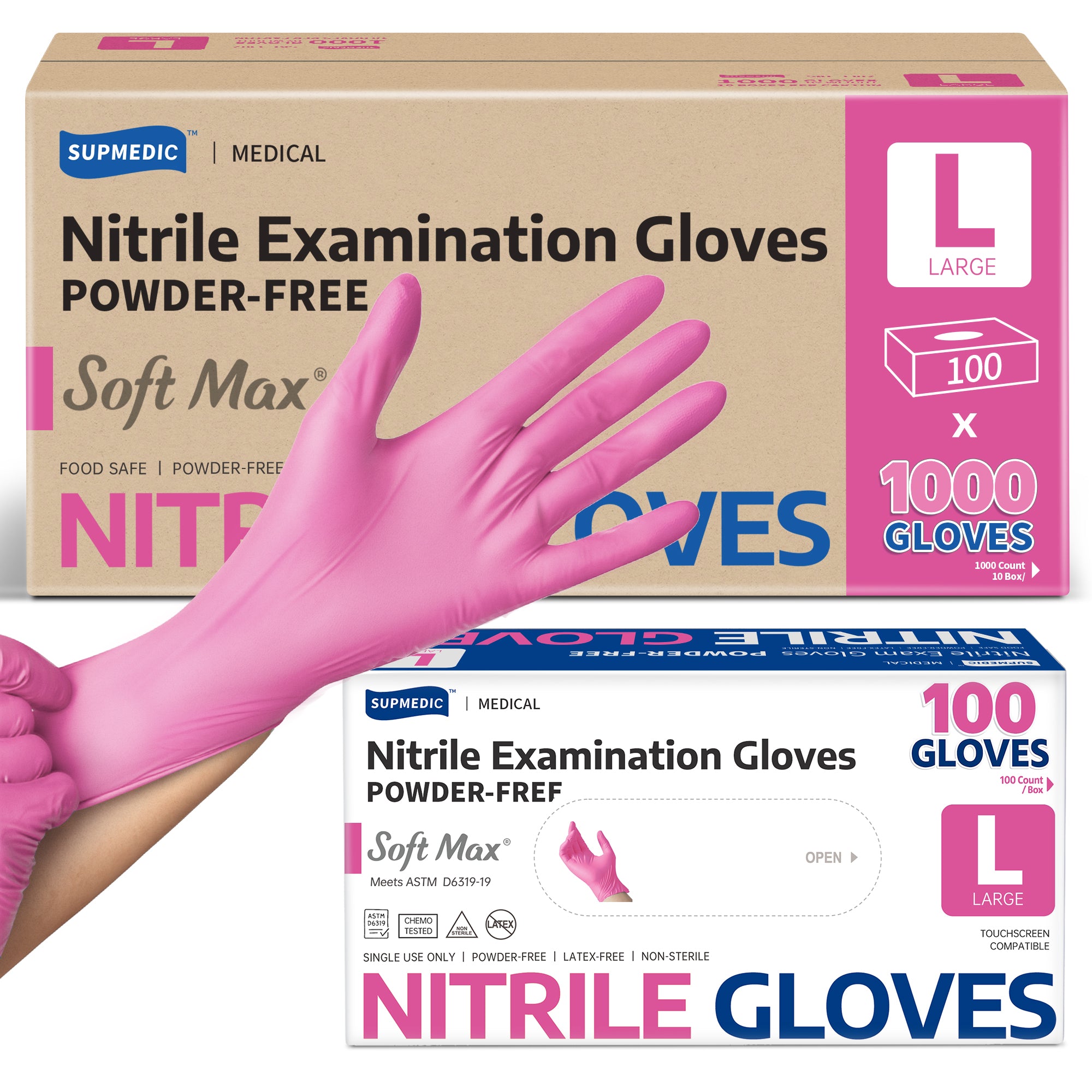 SOFT MAX Nitrile Gloves, 1000 Count Latex-Free Powder-Free Non-Sterile Medical Disposable Glove, Rose Quartz