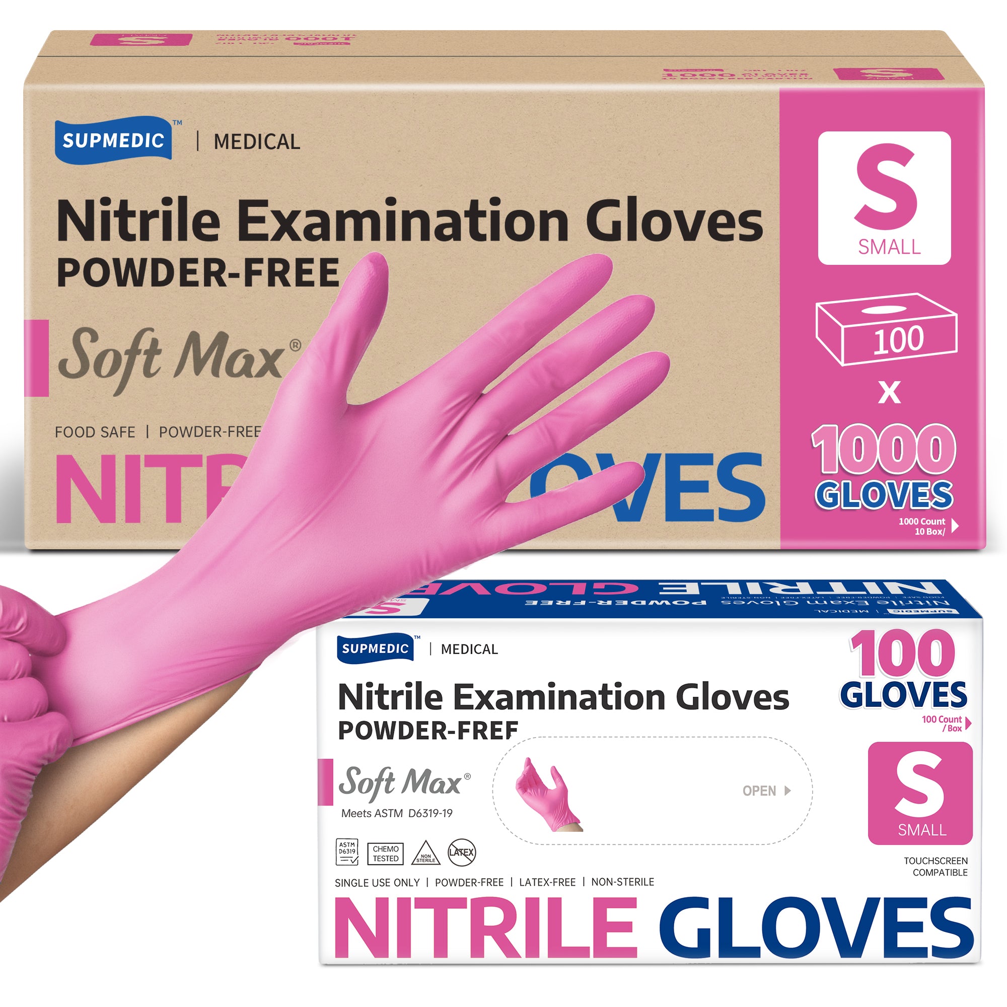 SOFT MAX Nitrile Gloves, 1000 Count Latex-Free Powder-Free Non-Sterile Medical Disposable Glove, Rose Quartz