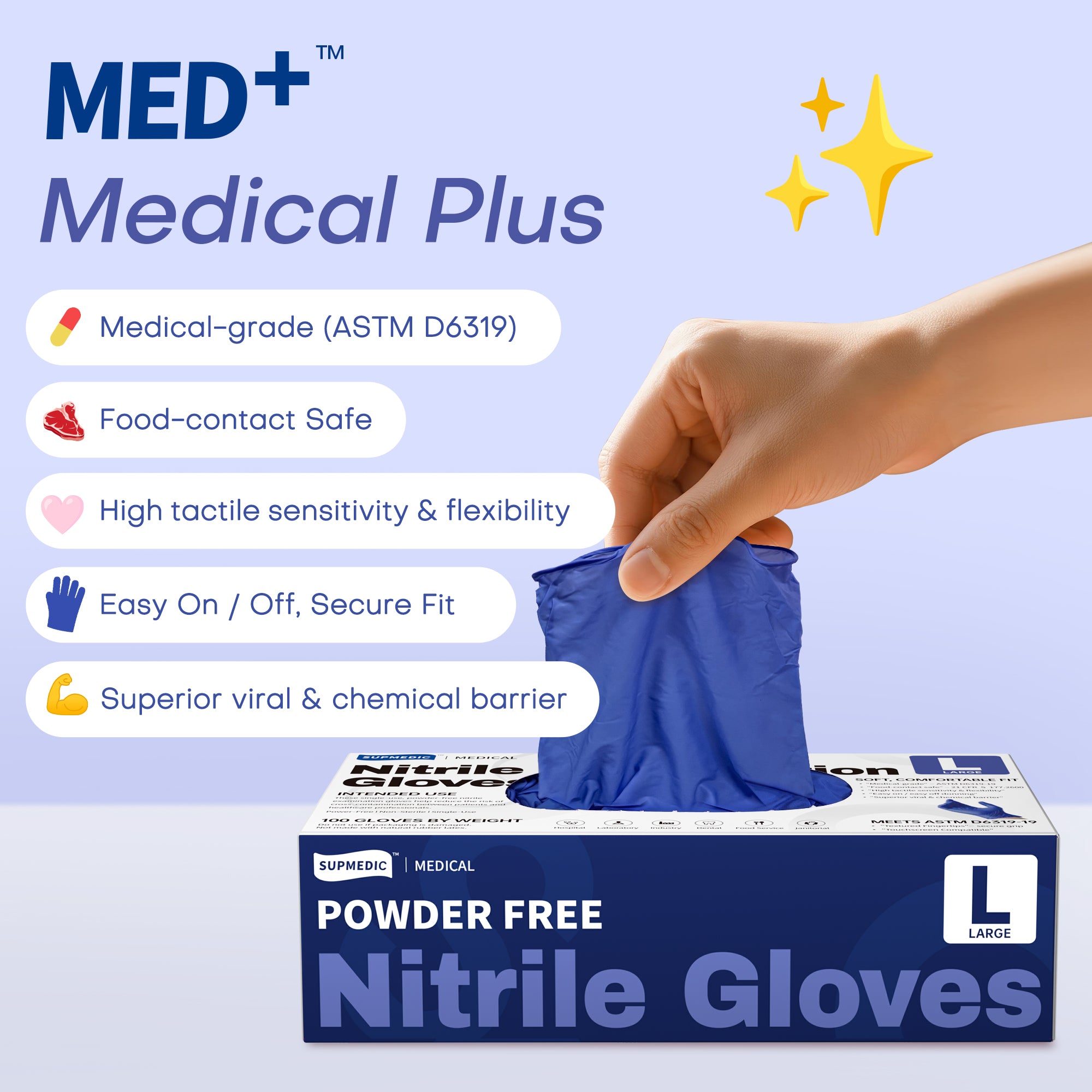 MED+ Nitrile Gloves, 4 Mil Disposable Medical Gloves Blue Violet 100 Pcs