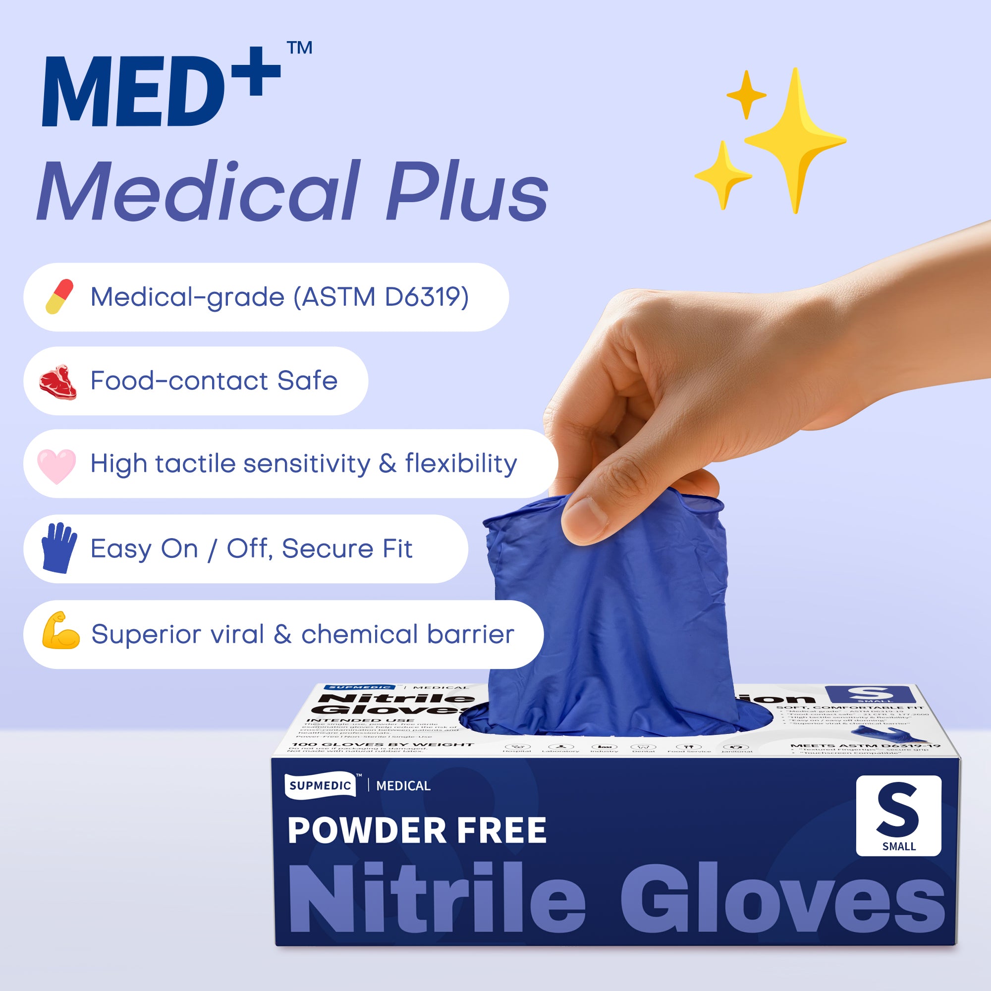 MED+ Nitrile Gloves, 4 Mil Disposable Medical Gloves Blue Violet 100 Pcs