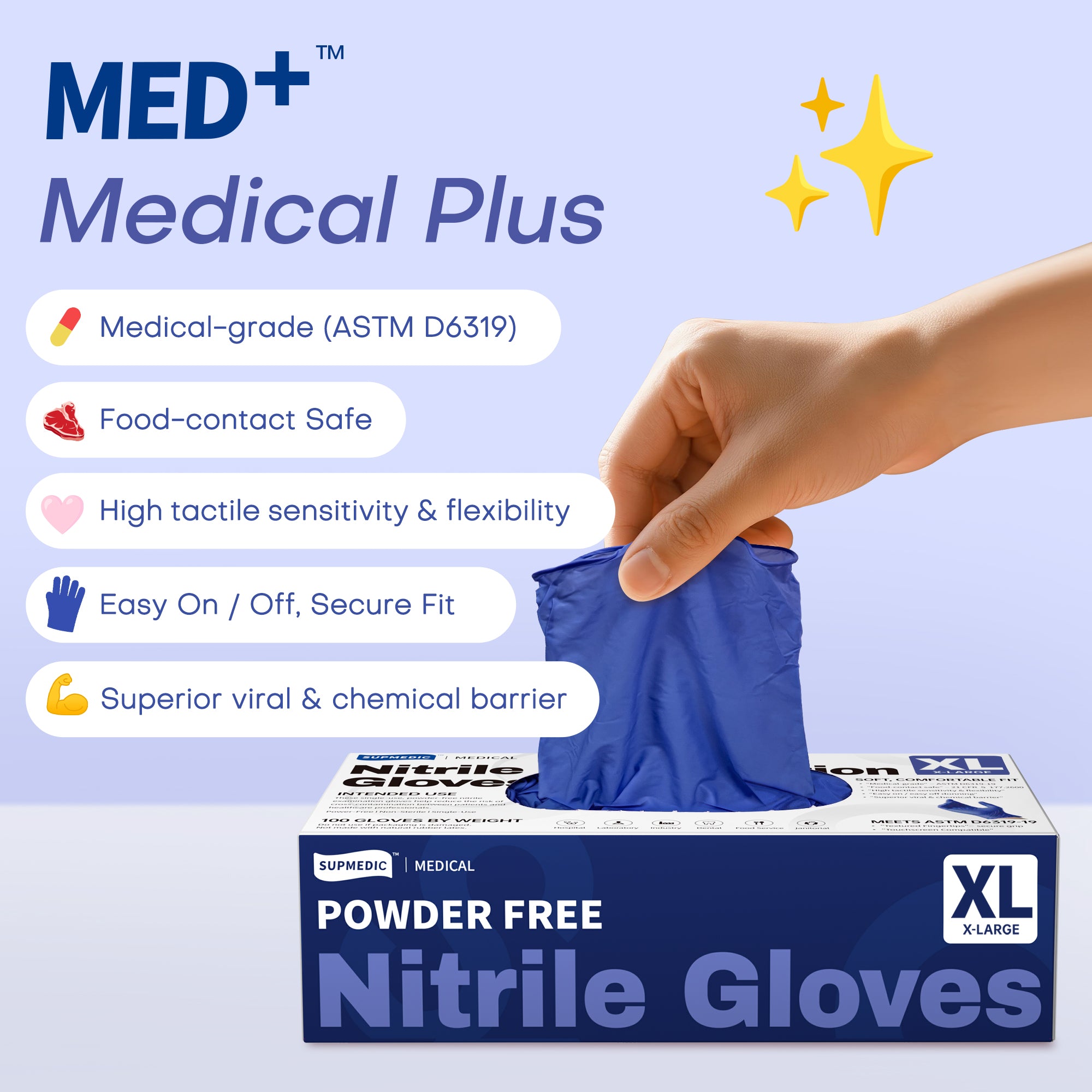 MED+ Nitrile Gloves, 4 Mil Disposable Medical Gloves Blue Violet 100 Pcs