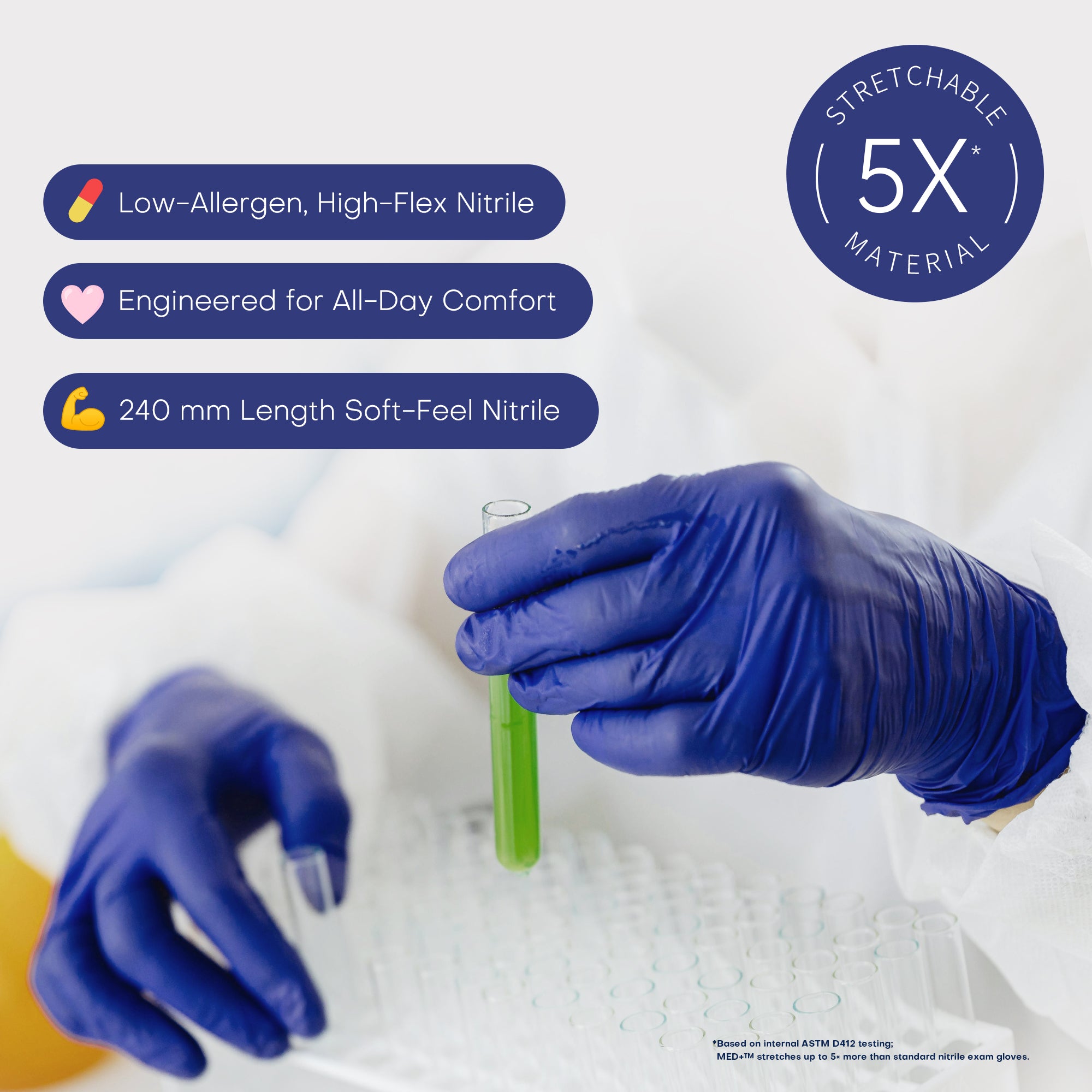 MED+ Nitrile Gloves, 4 Mil Disposable Medical Gloves Blue Violet 100 Pcs