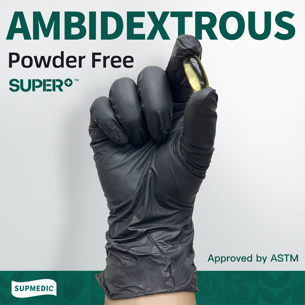 Sup. Nitrile+™ Examination Gloves, Powder Free Medical Disposable Gloves, Black, Box of 100 pcs