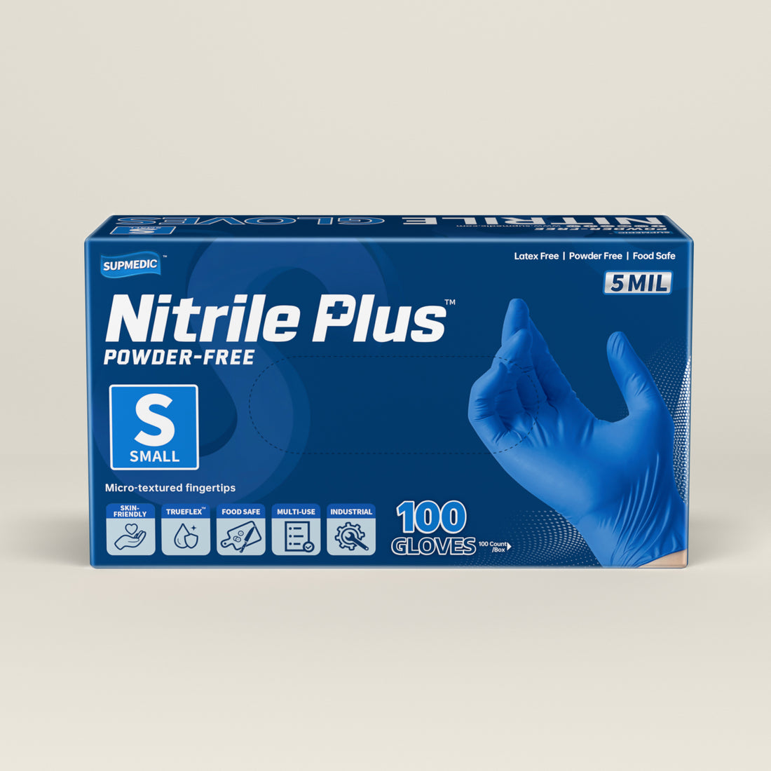 NITRILE+ Disposable Gloves, 5 mil, Blue Medical Gloves 100 Pcs