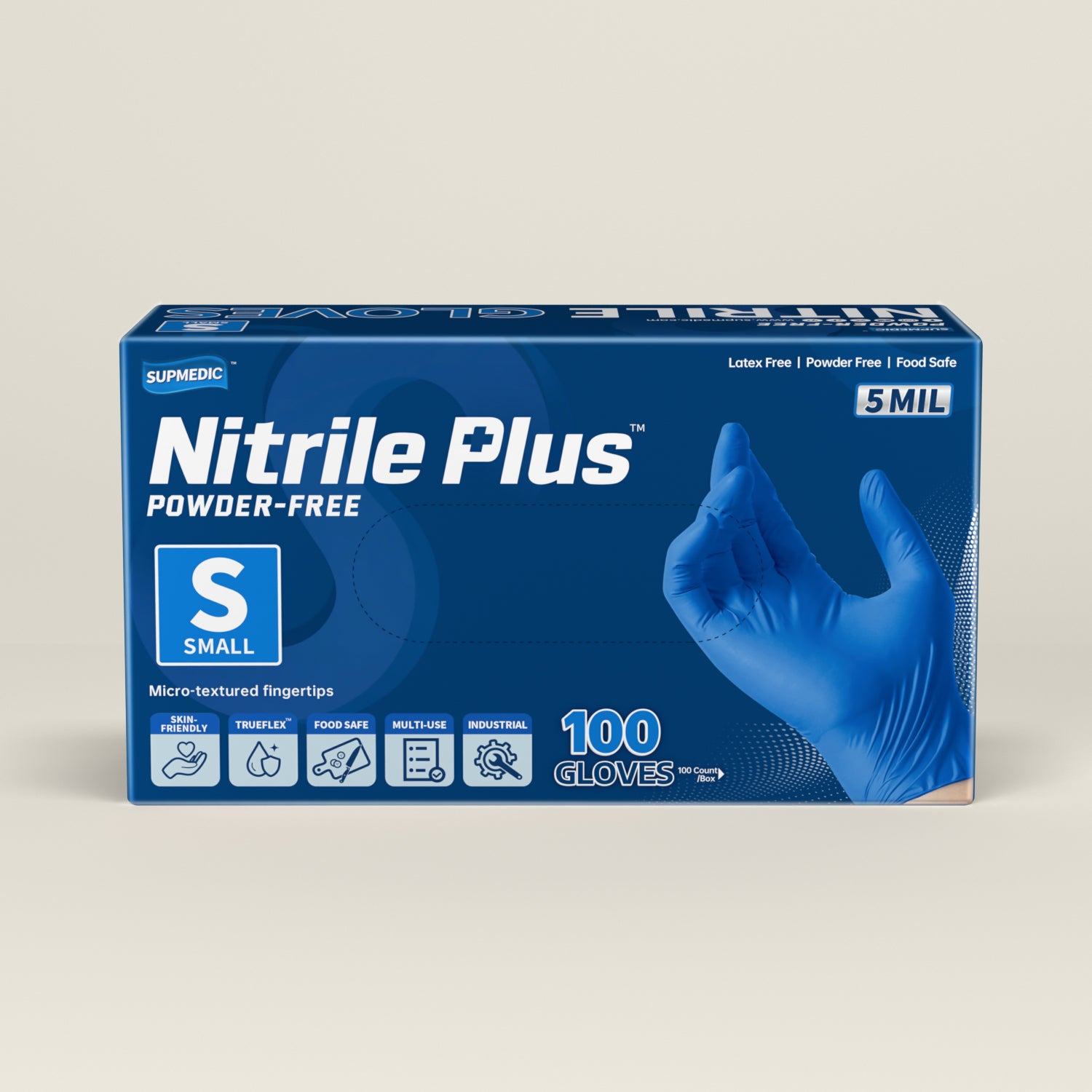 NITRILE+ Disposable Gloves, 5 mil, Blue Medical Gloves 100 Pcs