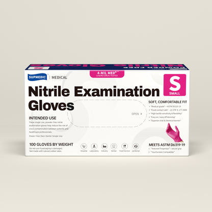 MED+ Nitrile Gloves, 4 Mil Disposable Medical Gloves Rose Orchid 100 Pcs