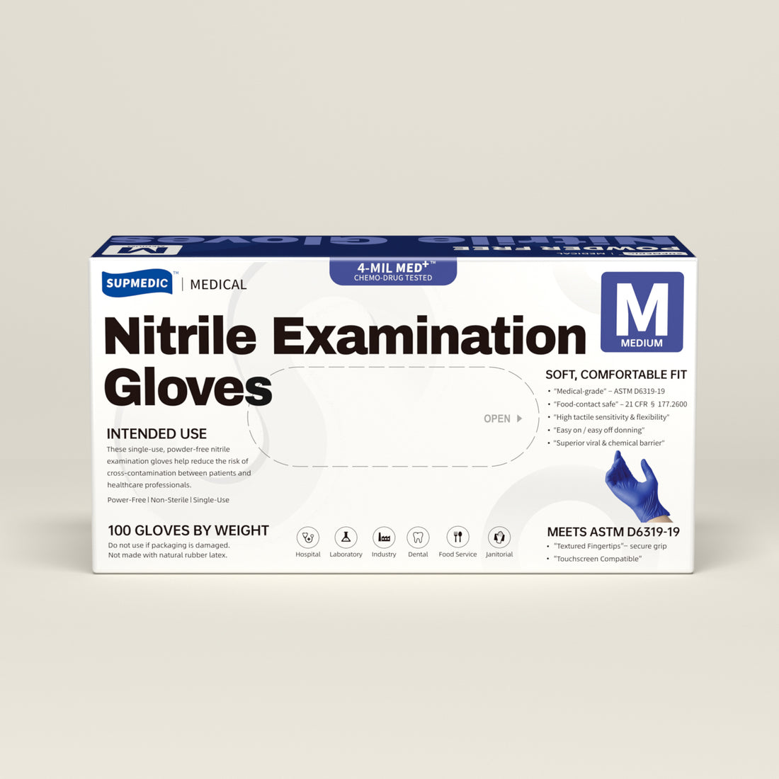 MED+ Nitrile Gloves, 4 Mil Disposable Medical Gloves Blue Violet 100 Pcs