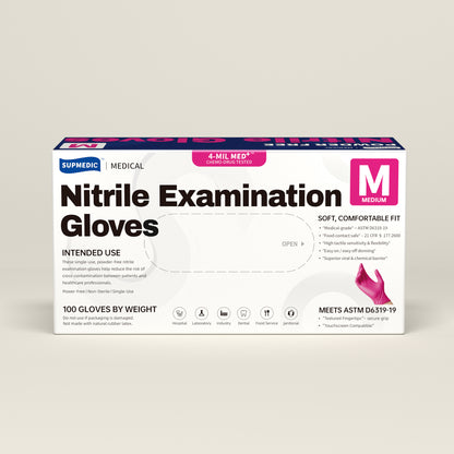 MED+ Nitrile Gloves, 4 Mil Disposable Medical Gloves Rose Orchid 100 Pcs