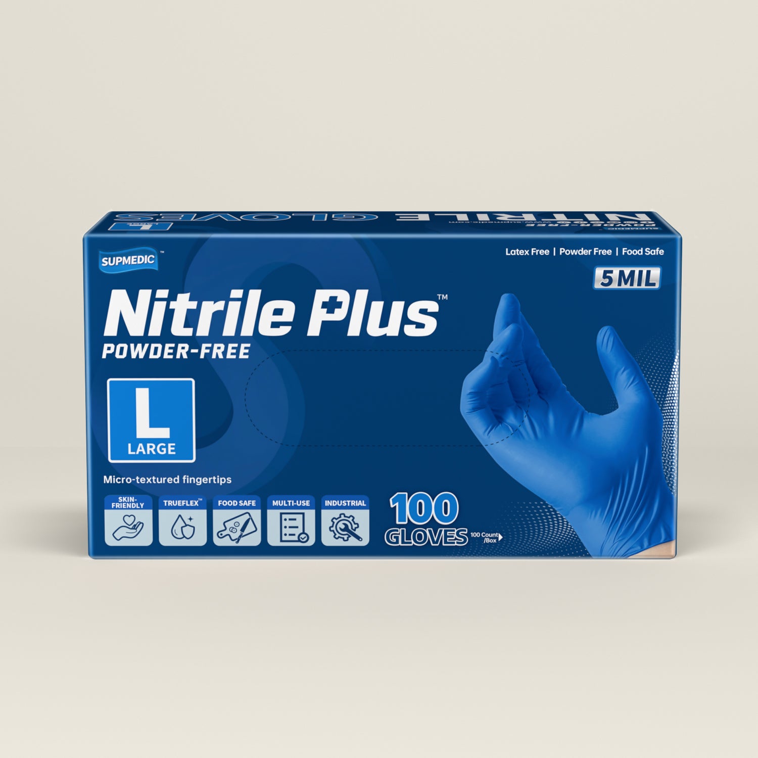 NITRILE+ Disposable Gloves, 5 mil, Blue Medical Gloves 100 Pcs