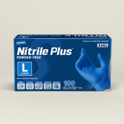NITRILE+ Disposable Gloves, 5 mil, Blue Medical Gloves 100 Pcs