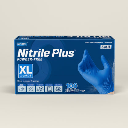 NITRILE+ Disposable Gloves, 5 mil, Blue Medical Gloves 100 Pcs