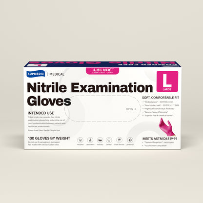 MED+ Nitrile Gloves, 4 Mil Disposable Medical Gloves Rose Orchid 100 Pcs
