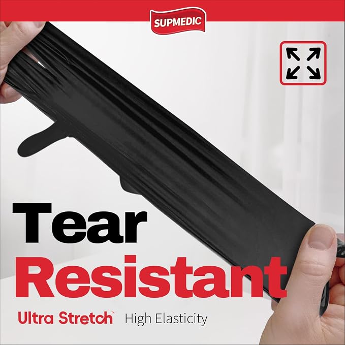NITRILE+ Disposable Gloves, 5 mil, Black Medical Gloves 100 Pcs