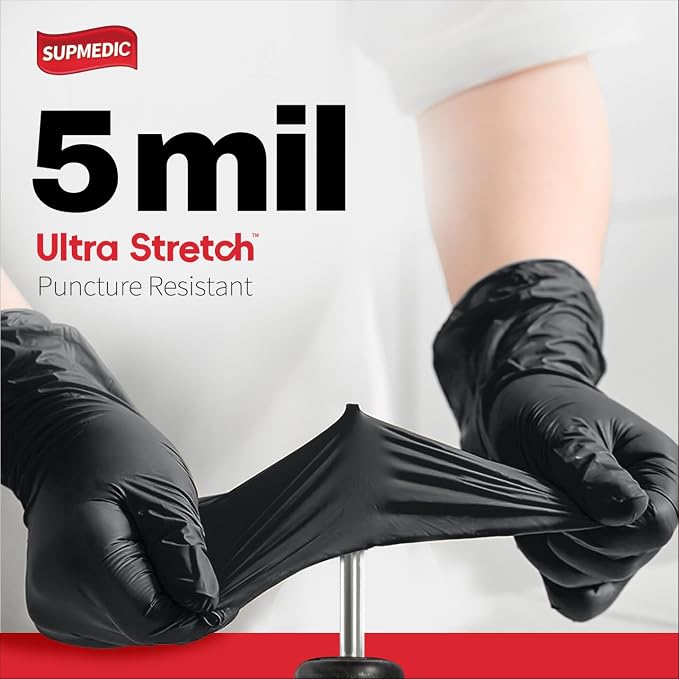NITRILE+ Disposable Gloves, 5 mil, Black Medical Gloves 100 Pcs