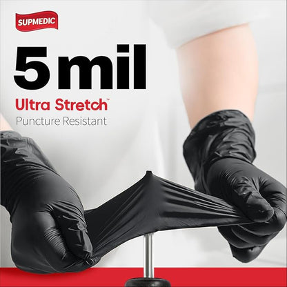 NITRILE+ Disposable Gloves, 5 mil, Black Medical Gloves 100 Pcs
