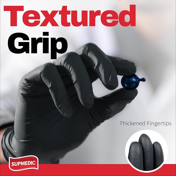 NITRILE+ Disposable Gloves, 5 mil, Black Medical Gloves 100 Pcs