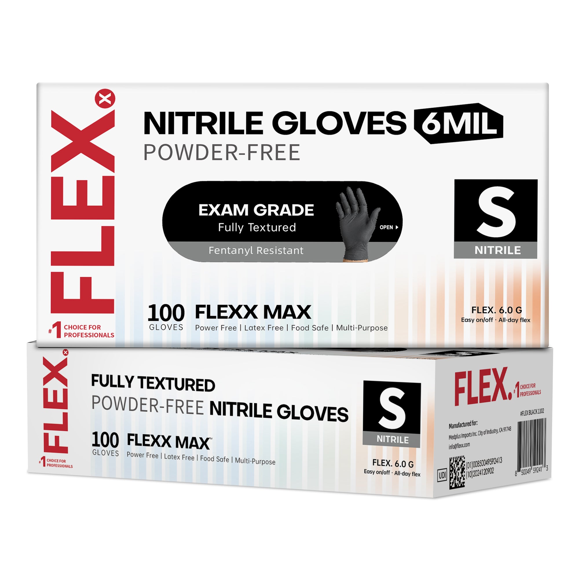 FLEXX MAX™ Disposable Nitrile Gloves, 6 Mil Powder Free Medical Exam Gloves for Multi-Purpose Tasks, Laboratory, Food Prep, Cleaning, BLACK, 100 pcs, Small