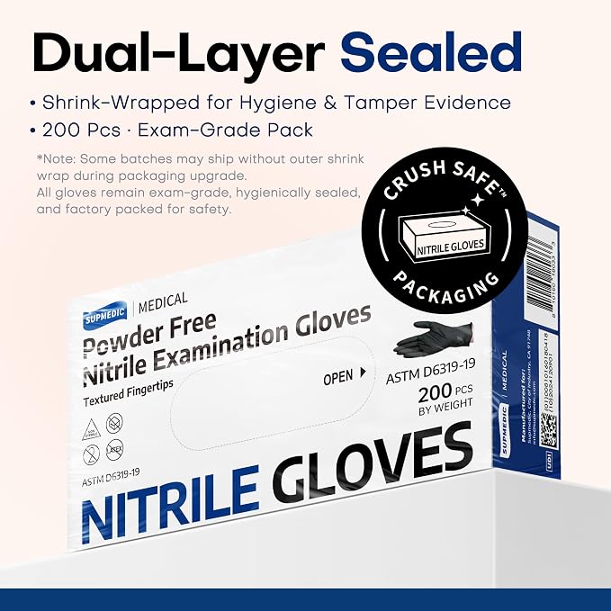 SOFT MAX Nitrile Gloves, 200 Count Latex-Free Powder-Free Non-Sterile Medical Disposable Glove, Black