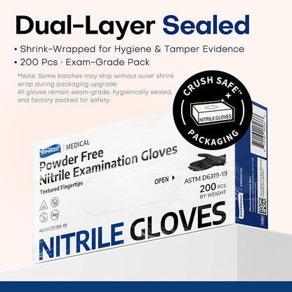 SOFT MAX Nitrile Gloves, 200 Count Latex-Free Powder-Free Non-Sterile Medical Disposable Glove, Black