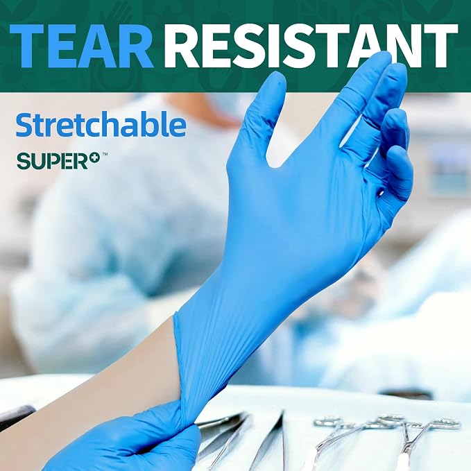 VINYL+ Disposable Gloves, 4 Mil Powder-Free Latex-Free Medical Glove, Blue 100 Pcs