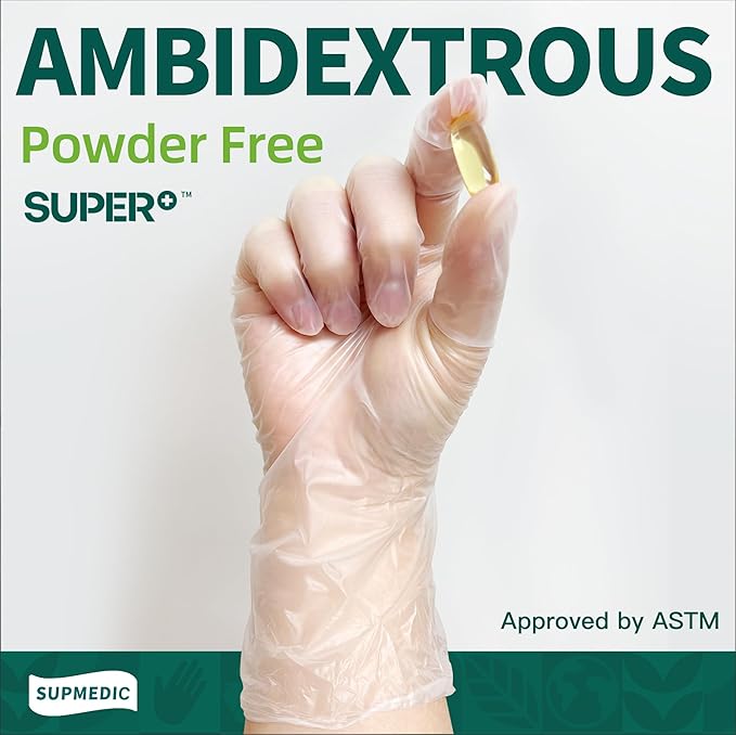 VINYL+ Disposable Gloves, 4 Mil Powder-Free Latex-Free Medical Glove, Clear 100 Pcs