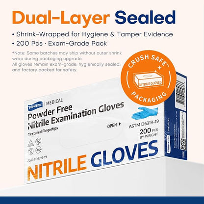 SOFT MAX Nitrile Gloves, 200 Count Latex-Free Powder-Free Non-Sterile Medical Disposable Glove, Blue