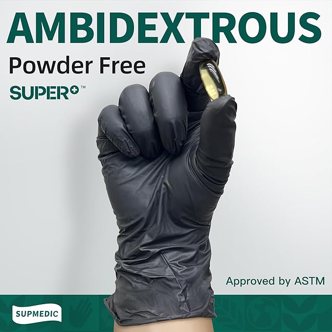 VINYL+ Disposable Gloves, 4 Mil Powder-Free Latex-Free Medical Glove, Black 100 Pcs