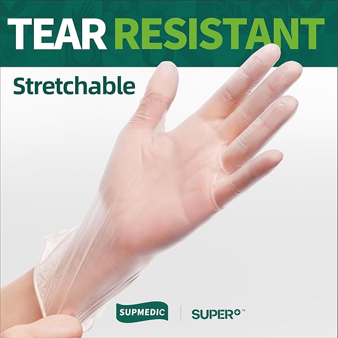 VINYL+ Disposable Gloves, 4 Mil Powder-Free Latex-Free Medical Glove, Clear 100 Pcs