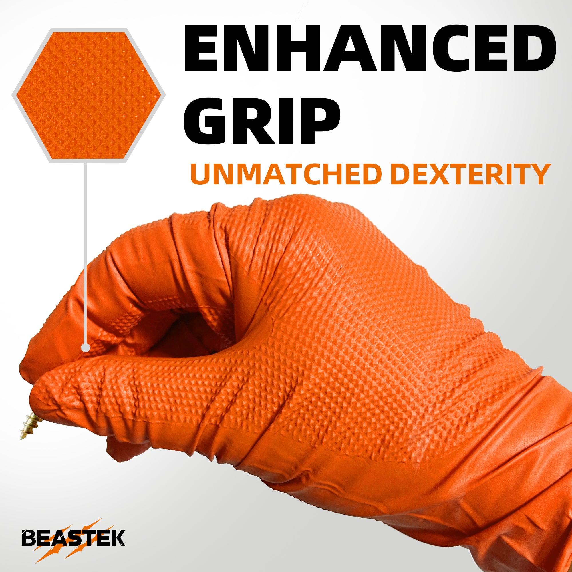 BEASTEK Nitrile Diamond™ Examination Gloves, 8 Mil Powder Free Medical Disposable Gloves, Heavy Duty, Industrial, Orange, Box of 100 pcs