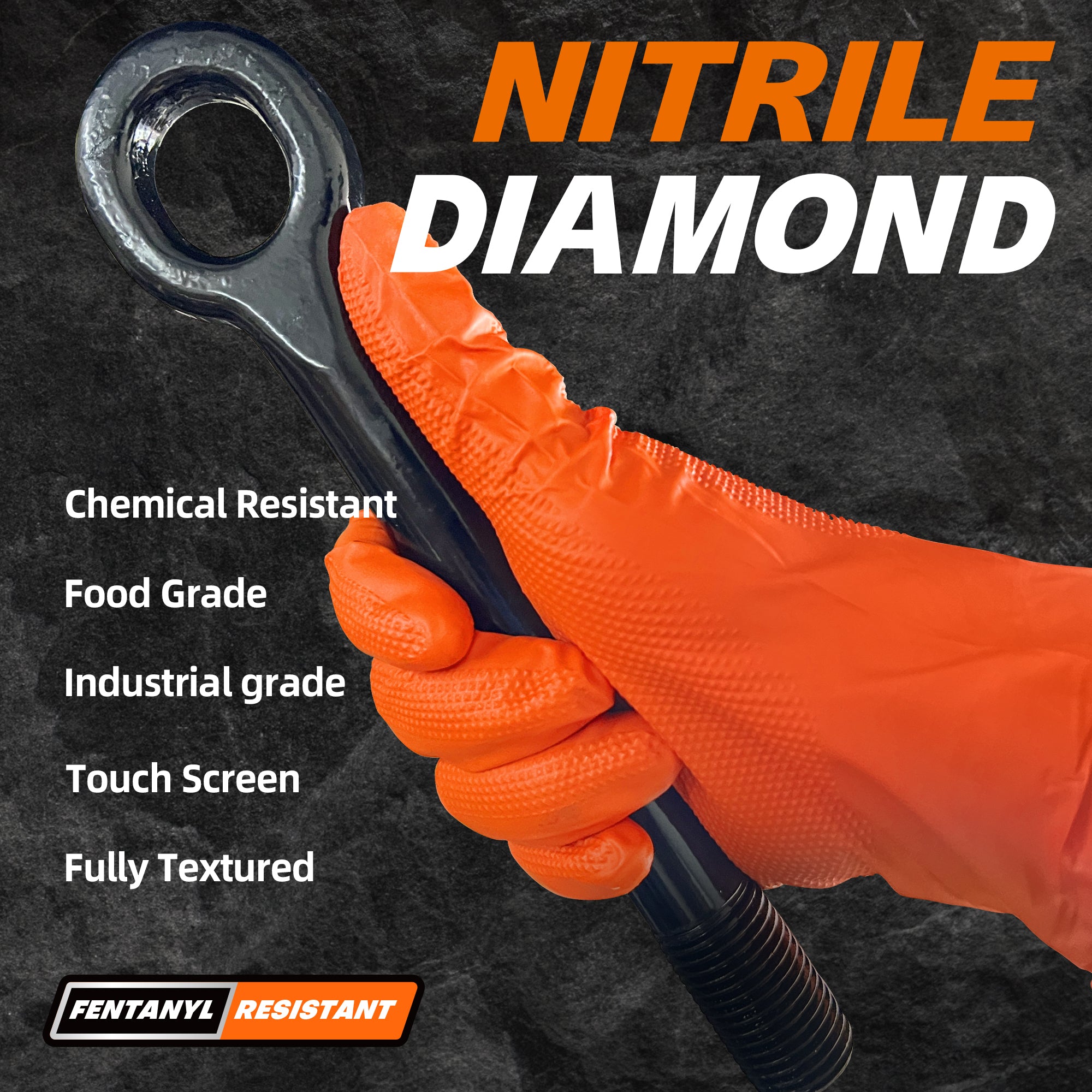 BEASTEK Nitrile Diamond™ Examination Gloves, 8 Mil Powder Free Medical Disposable Gloves, Heavy Duty, Industrial, Orange, Box of 100 pcs
