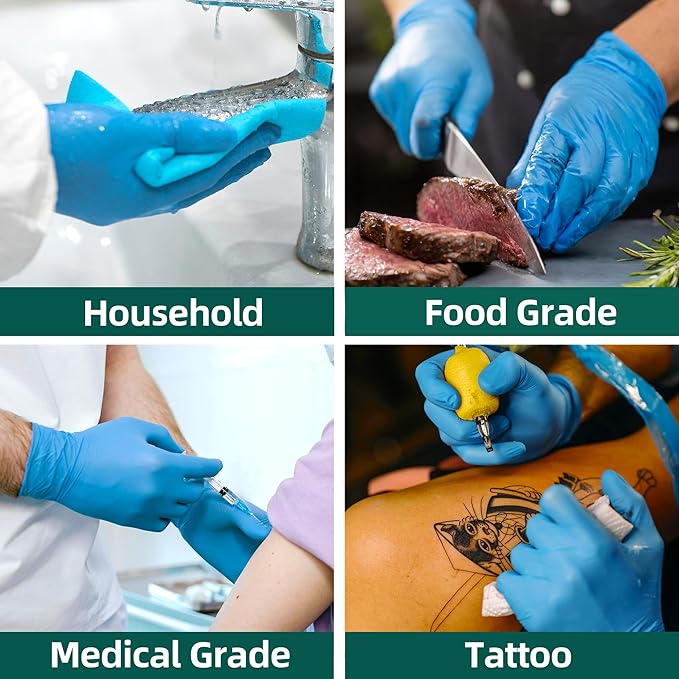 VINYL+ Disposable Gloves, 4 Mil Powder-Free Latex-Free Medical Glove, Blue 100 Pcs