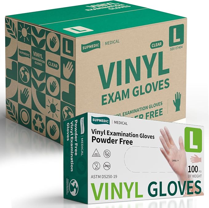 VINYL+ Disposable Gloves, 4 Mil Powder-Free Latex-Free Medical Glove, Clear 1000 Pcs