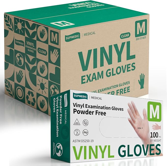 VINYL+ Disposable Gloves, 4 Mil Powder-Free Latex-Free Medical Glove, Clear 1000 Pcs
