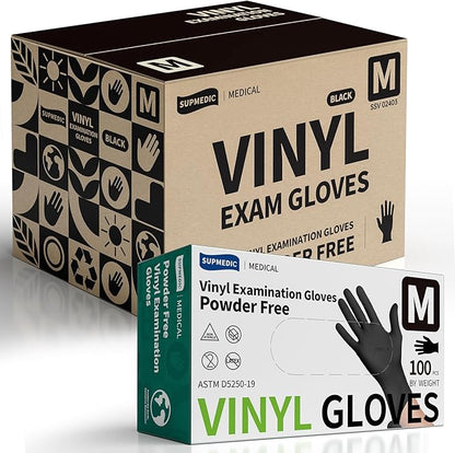 VINYL+ Disposable Gloves, 4 Mil Powder-Free Latex-Free Medical Glove, Black 1000 Pcs