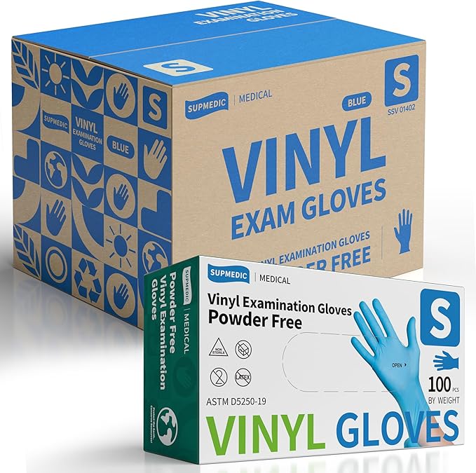VINYL+ Disposable Gloves, 4 Mil Powder-Free Latex-Free Medical Glove, Blue 1000 Pcs