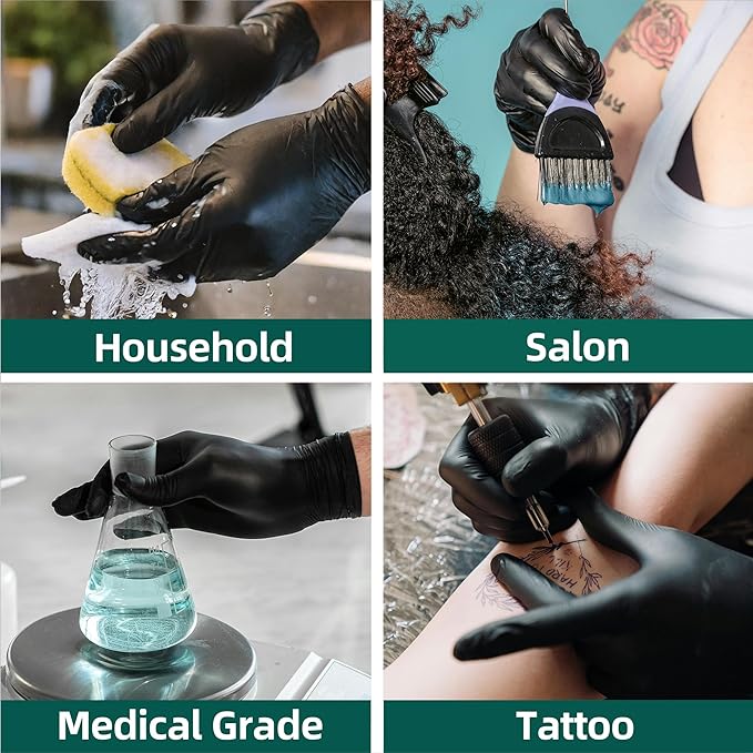 VINYL+ Disposable Gloves, 4 Mil Powder-Free Latex-Free Medical Glove, Black 100 Pcs