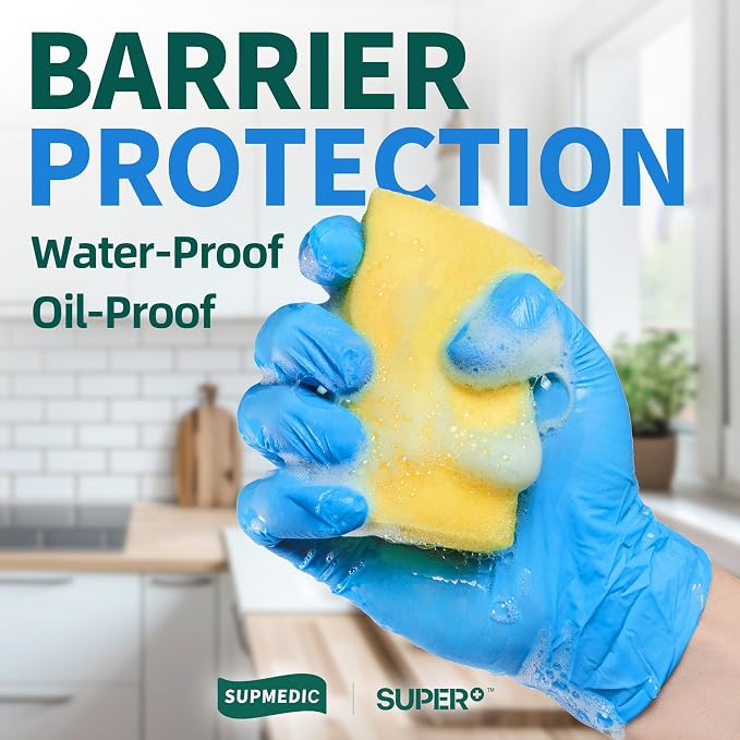 VINYL+ Disposable Gloves, 4 Mil Powder-Free Latex-Free Medical Glove, Blue 100 Pcs