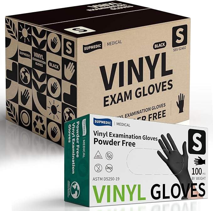 VINYL+ Disposable Gloves, 4 Mil Powder-Free Latex-Free Medical Glove, Black 1000 Pcs