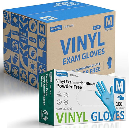 VINYL+ Disposable Gloves, 4 Mil Powder-Free Latex-Free Medical Glove, Blue 1000 Pcs