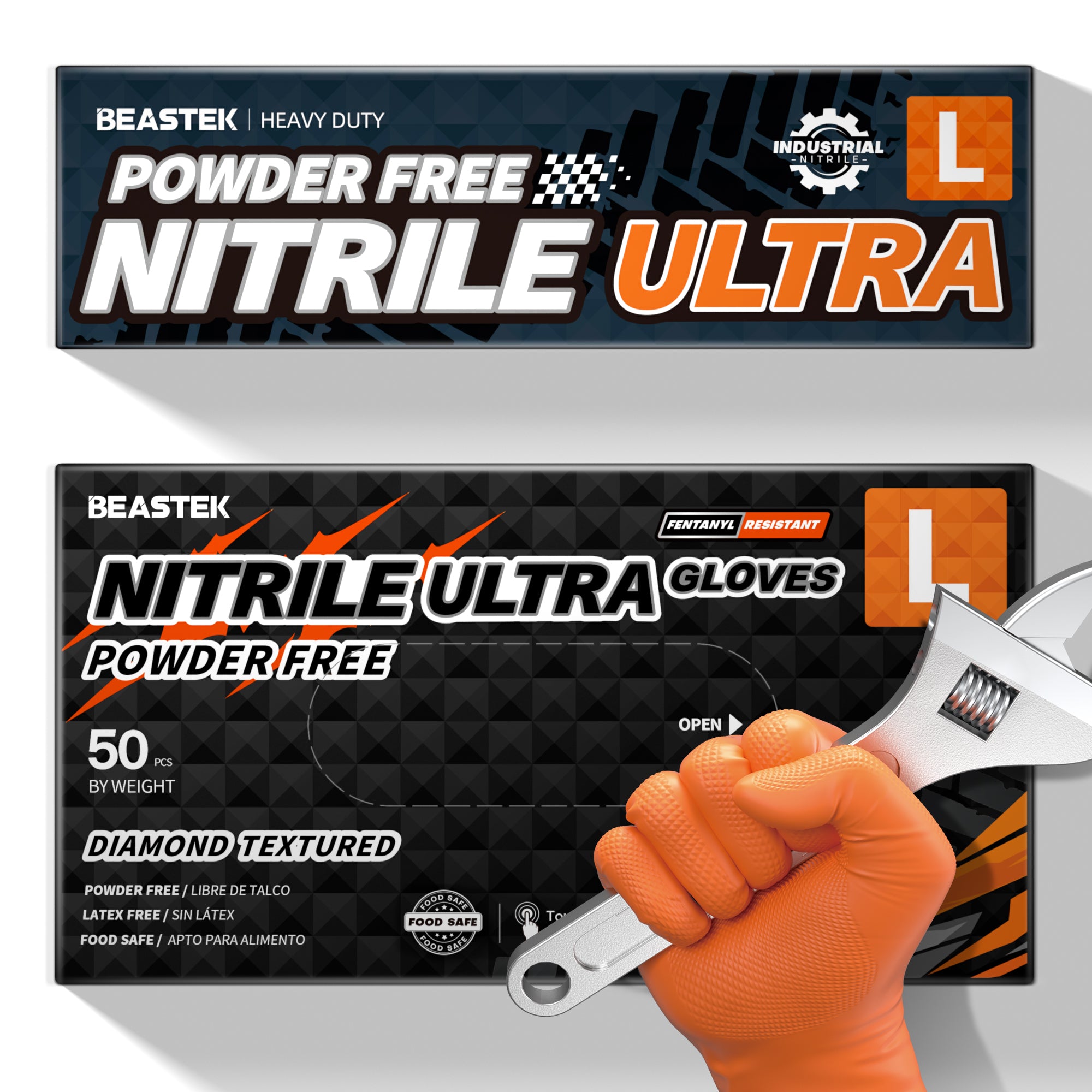 BEASTEK Nitrile Ultra™ Disposable Gloves, 7 Mil Heavy Duty Powder Free Industrial Grade Multi-Use for Lab, Cleaning, Cooking, Gardening, Mechanic, 100 pcs (Large)